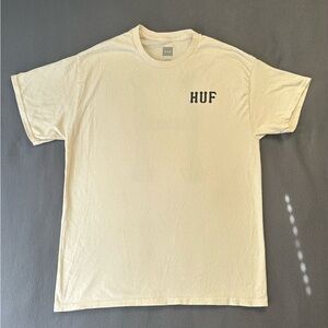 HUF Shirt Adult Large Beige Big H Logo Essentials Classic Crewneck Mens